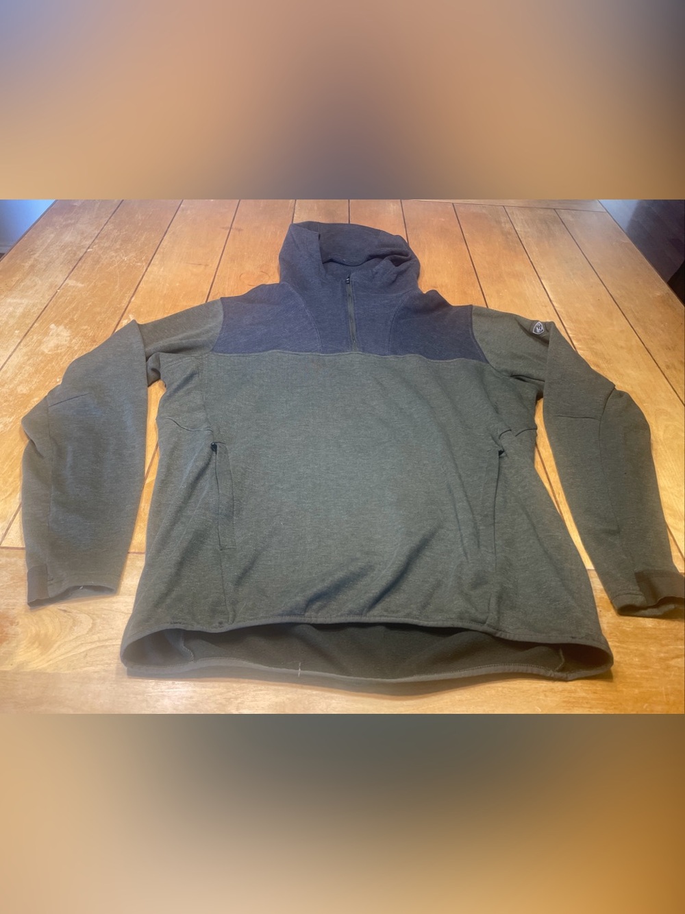 Kuhl Men's Two-Tone Quarter-Zip Pullover Hoodie - Olive & Gray Performance EUC!!